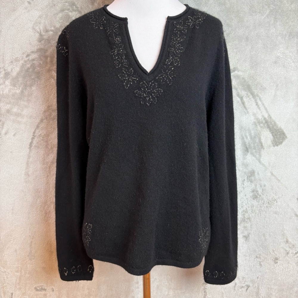 Mainbocher Pure Cashmere Black Embellished Wmn’s Sz XL